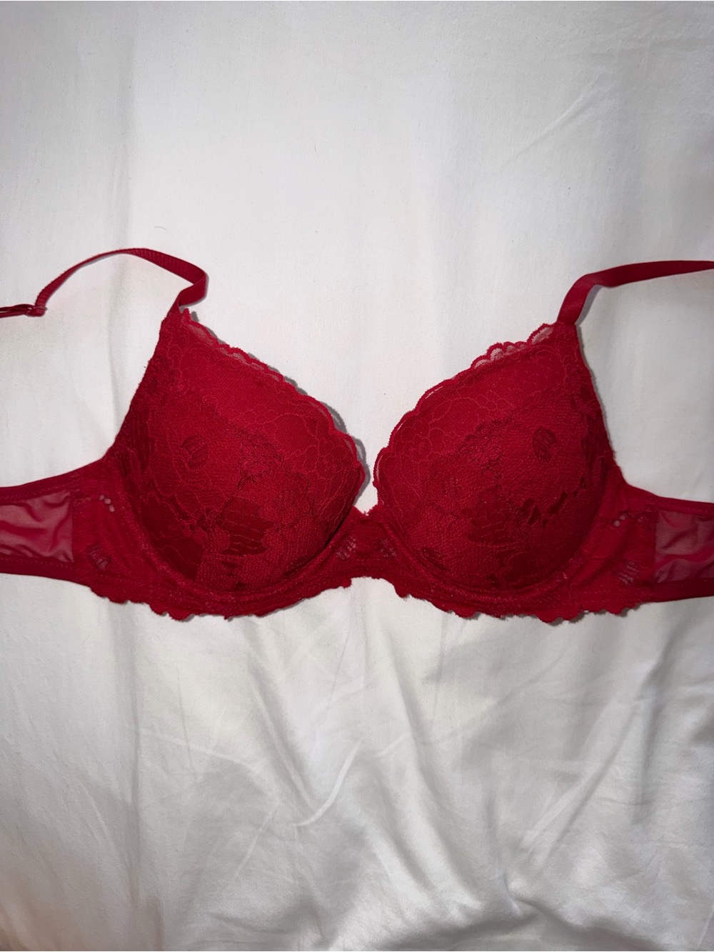 H&M Red Lace Underwire Bra with Floral Overlay